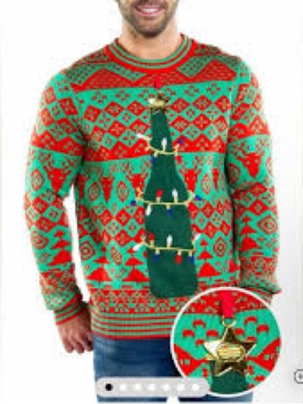 Tipsy Elves Men's Ugly Holiday Sweater w/ Christmas Tree and Bottle Opener, NWT
